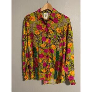 Le Raul Women Top One Size Floral Rayon Beaded Sequin Button Up Art to Wear READ